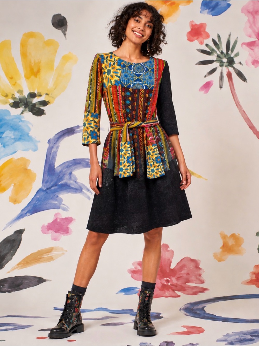 ✨ Desigual Colorful Boho Midi Dress w/ Belt - Size L
